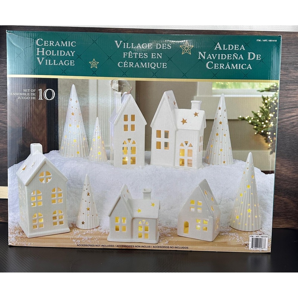 CERAMIC HOLIDAY VILLAGE 10 PCS 1601419 *NEW IN OPEN BOX